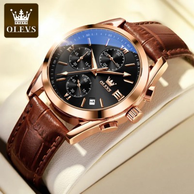 Men Leather Analoge Quartz Fashion Watch for Men Brown