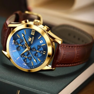 Leather Analoge Quartz Fashion Watch for Men Brown
