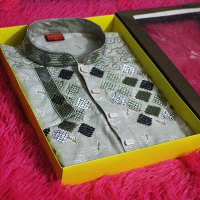 green-ash color 1 piece premium quality punjabi offer for Eid 2025 for men