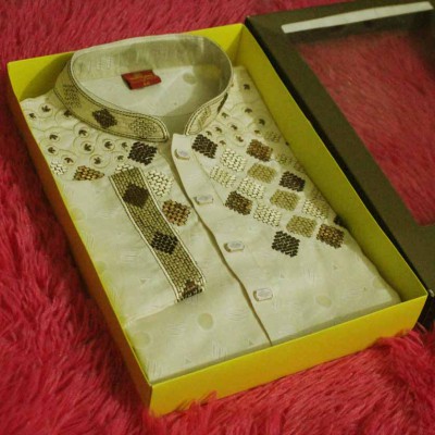Golden color 1 piece premium quality panjabi offer for new year 2025 for men
